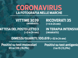 Covid. I positivi sono 65, la maggior parte tra Ancona e Pesaro-Urbino. Nessuna vittima