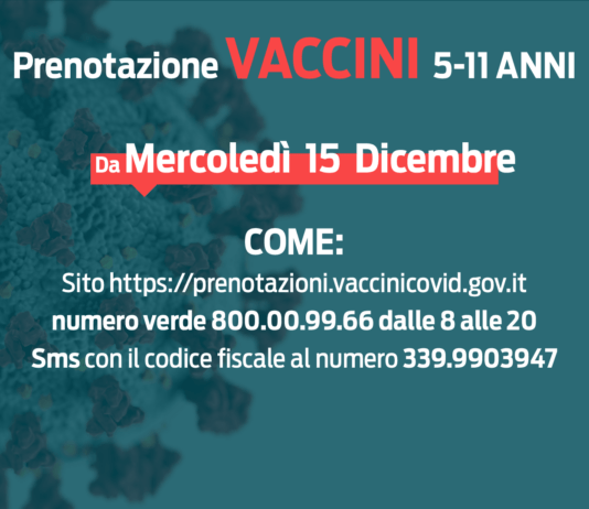 Al via le prenotazioni per la vaccinazione 5-11 anni. Ecco dove si effettueranno le somministrazioni