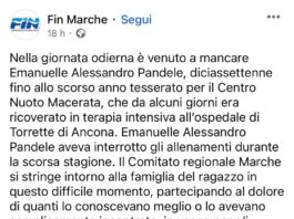 #Covid, non ce l’ha fatta il giovane nuotatore. Il cordoglio della FIN Marche. Affetto da altre patologie, non si era potuto vaccinare #Covid, non ce l'ha fatta il giovane nuotatore. Il cordoglio della FIN Marche. Affetto da altre patologie, non si era potuto vaccinare