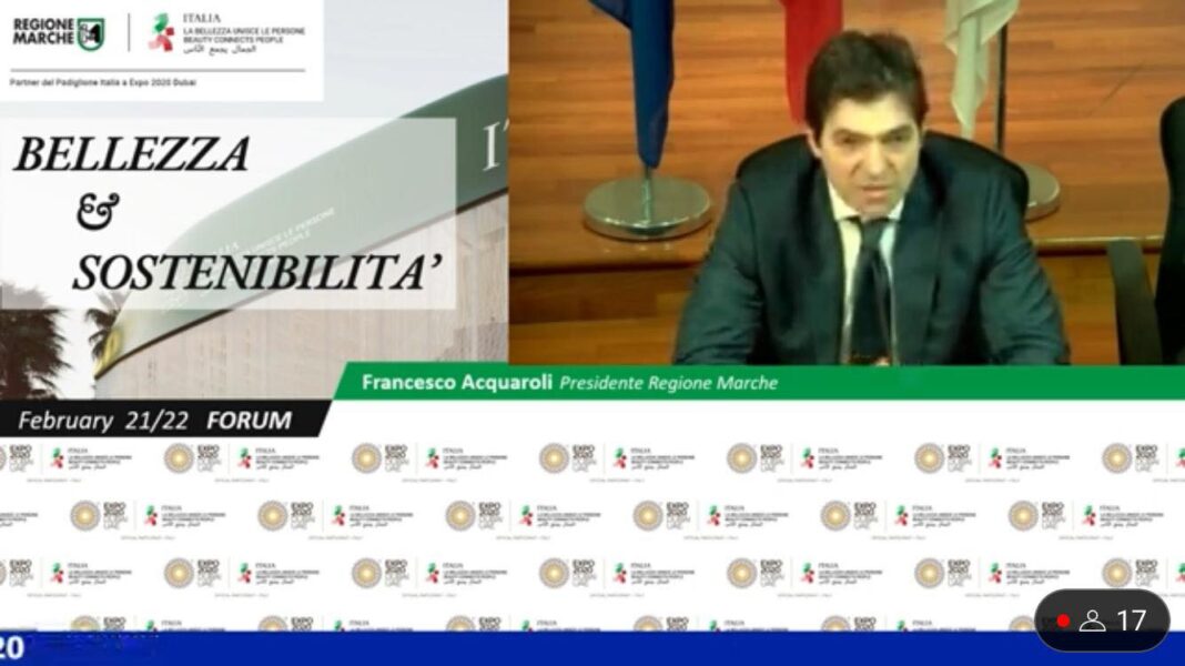 Le Marche protagoniste a Dubai per Expo 2020. Acquaroli in diretta su èTV: "Costruiamo con Eau un futuro di opportunità"