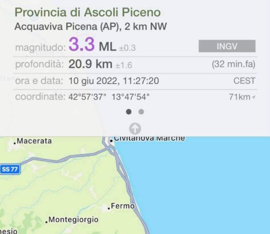 Nuova scossa di terremoto nell’ascolano, stavolta sulla terraferma. Trema Acquaviva Picena Nuova scossa di terremoto nell'ascolano, stavolta sulla terraferma. Trema Acquaviva Picena