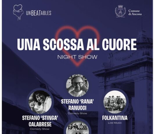 “UNA SCOSSA AL CUORE”: domenica 16 luglio alla Mole di Ancona NIGHT SHOW di Unbeatables con Rana, Budano e Stinga. I proventi per l’acquisto di defibrillatori “UNA SCOSSA AL CUORE”: domenica 16 luglio alla Mole di Ancona NIGHT SHOW di Unbeatables con Rana, Budano e Stinga. I proventi per l’acquisto di defibrillatori