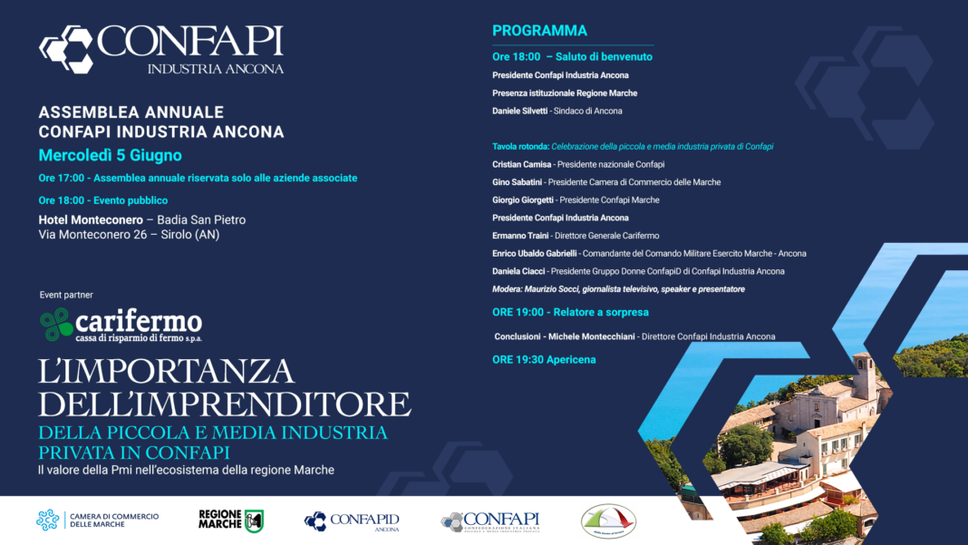 Confapi e il ruolo centrale dell'imprenditore nell'ecosistema delle Marche. Appuntamento il 5 Giugno a Sirolo. Presenti le telecamere di èTV Confapi e il ruolo centrale dell'imprenditore nell'ecosistema delle Marche. Appuntamento il 5 Giugno a Sirolo. Presenti le telecamere di èTV