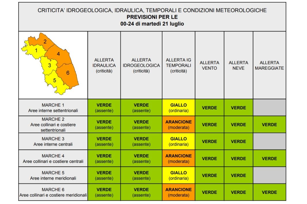 Allerta arancione - 21 luglio 2026